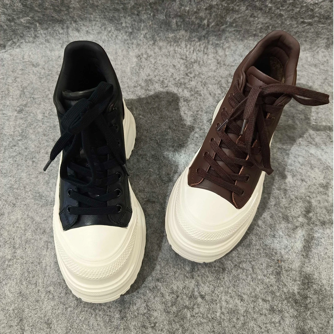 品牌女鞋2024年冬季新款真皮轻便厚底增高绒里休闲鞋系带时尚百搭