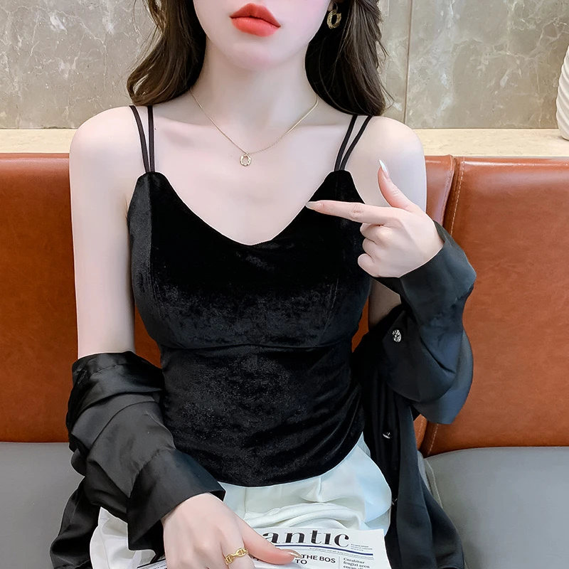 带胸垫打底衫黑色蕾丝修身内搭美背无痕免穿文胸可外穿大码内衣