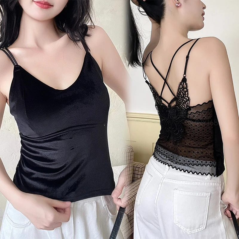 美背秋冬丝绒蝴蝶精美轻奢柔软一体新款舒适固定打底显瘦后背蕾丝