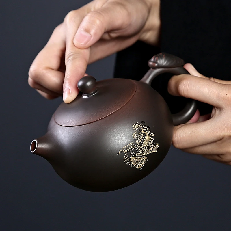 紫陶茶壶凤鸣西施壶纯手工高档复古茶具大号紫砂功夫茶具家用礼品