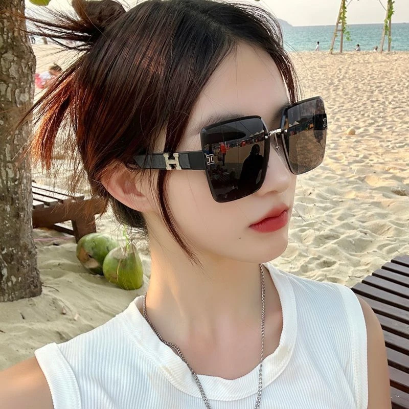 墨镜女2024新款大脸无框太阳镜防紫外线高级感ins显脸小防晒眼镜