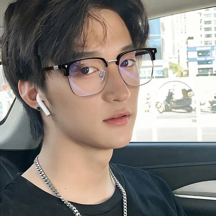 黑武士痞帅斯文理工半框近视眼镜男有度数学生大框大脸女防蓝光框