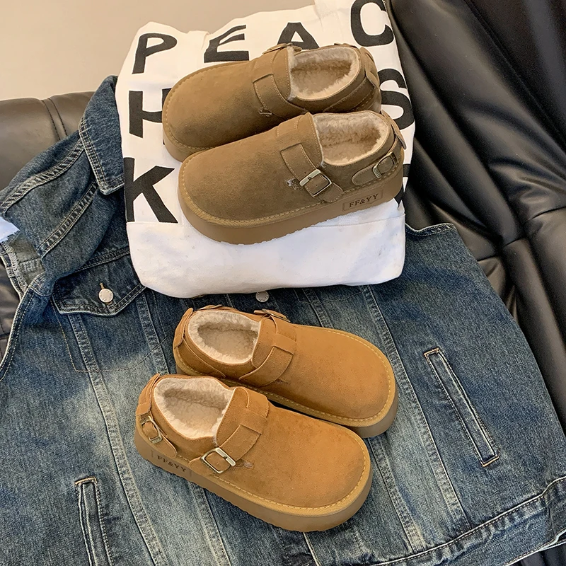 真皮版~加绒勃肯鞋女厚底增高2024新款秋冬磨砂皮单鞋松糕乐福鞋