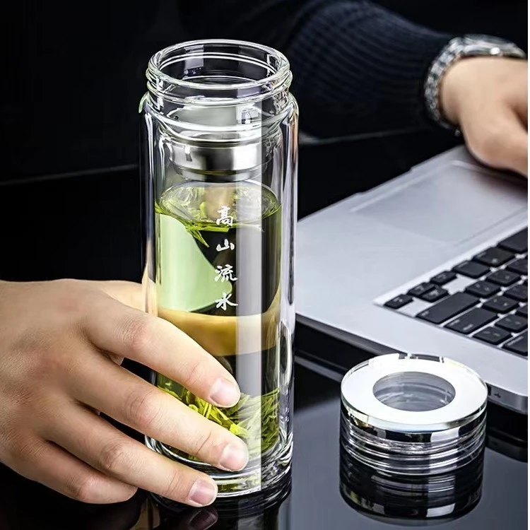 加厚高硼硅大容量男士商务水杯便携高山流水水杯