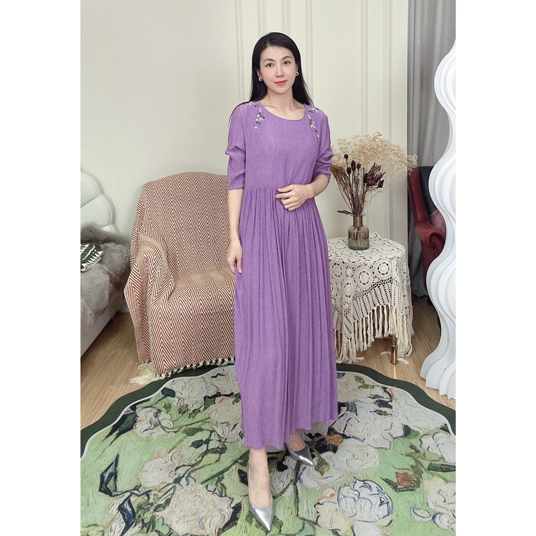 CCHUN希椿22546512时尚长袖收腰秋季法式褶皱气质针织秋连衣裙