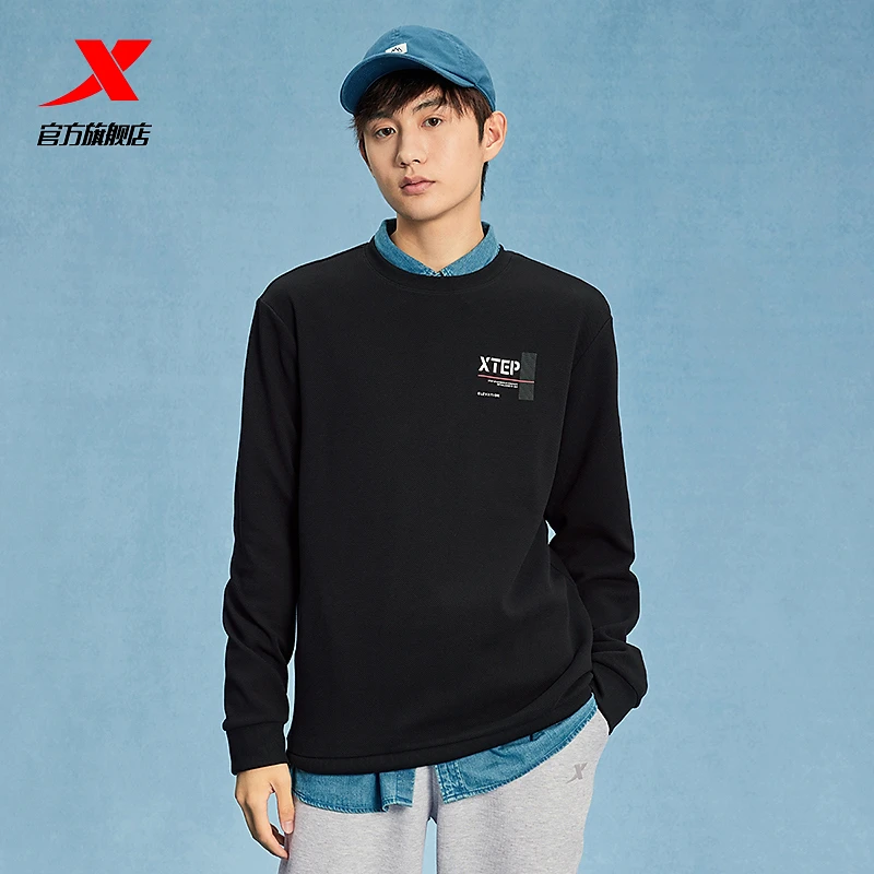 特步运动男春季新款印花宽松套头衫休闲上衣男女时尚百搭卫衣男款