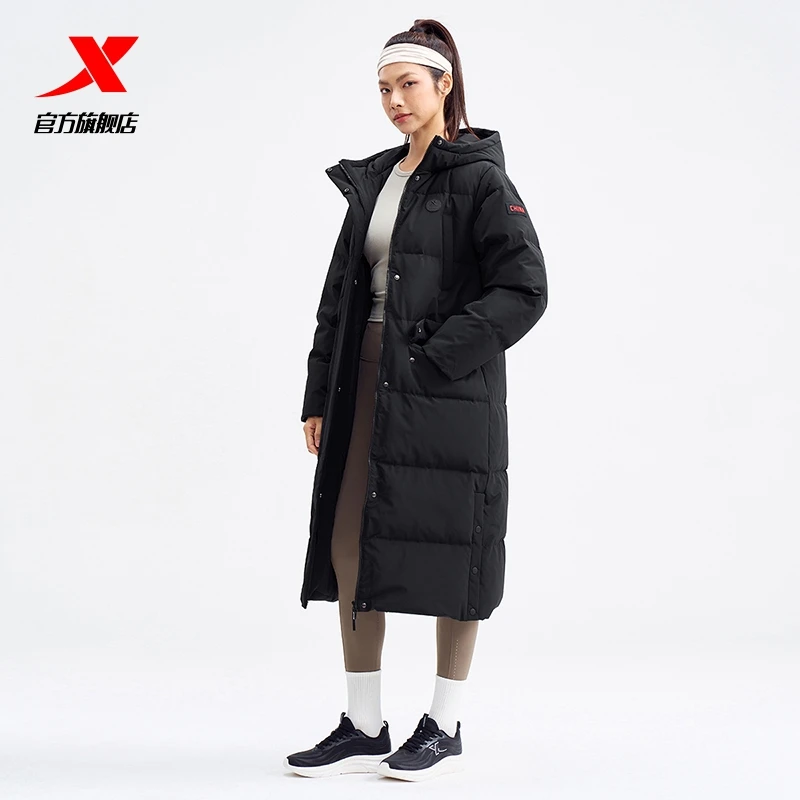XTEP/特步羽绒服24冬季女士中长款连帽户外休闲保暖运动羽绒服