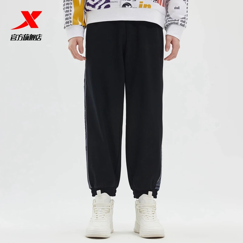 王鹤棣推荐丨特步撞色运动裤男2024春季款加绒针织长裤保暖束脚裤