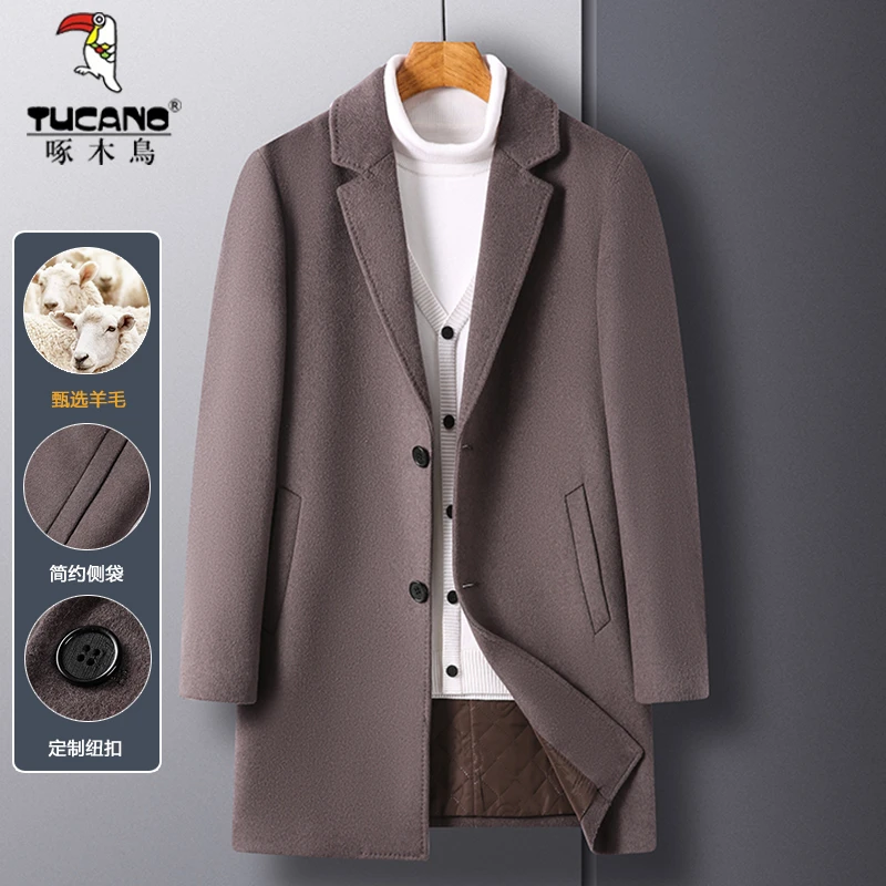 TUCANO/啄木鳥中老年男士大衣中长款羊毛呢风衣秋冬款爸爸外套