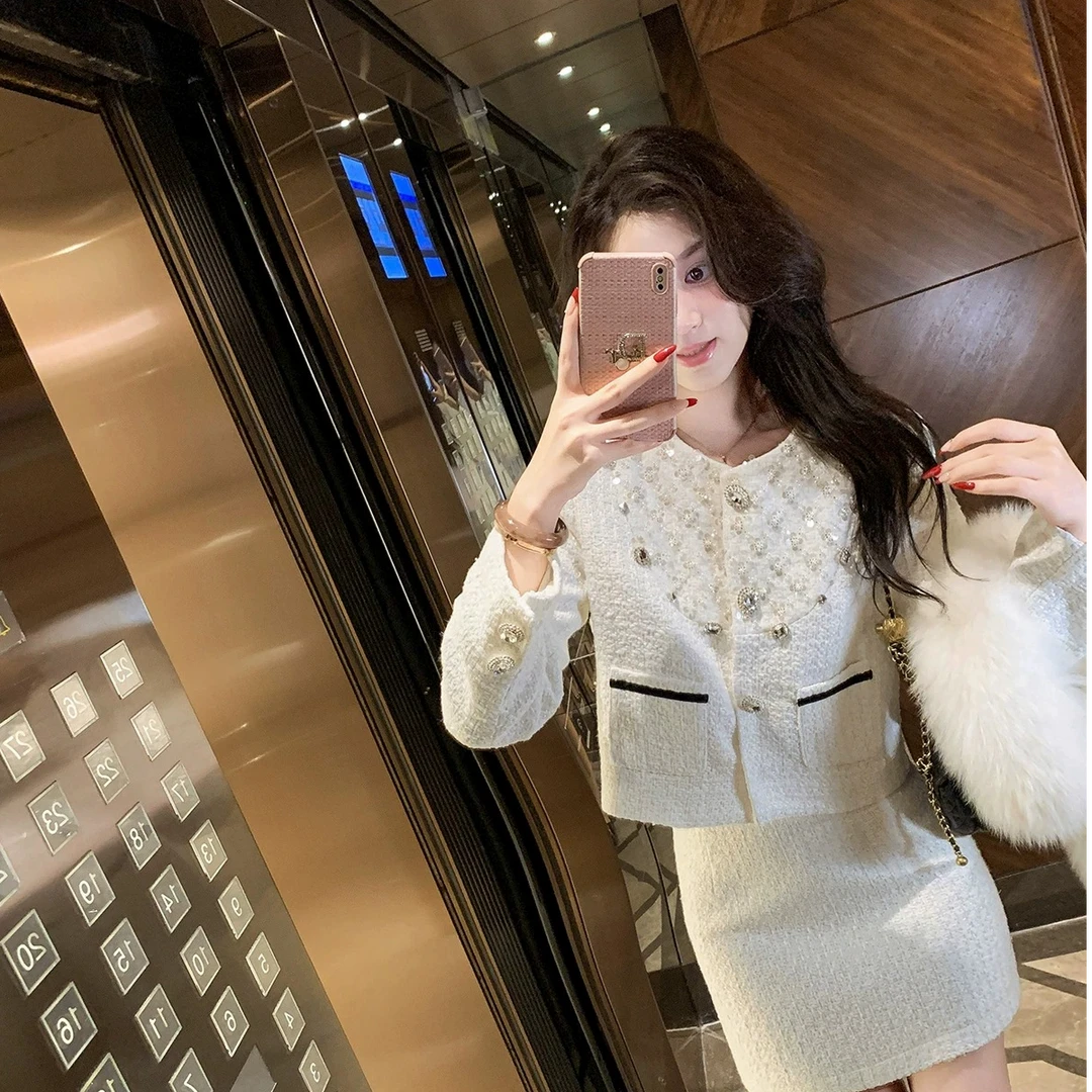 鱼兔子的兔子毛毛重工小香风显瘦气质法式秋冬时尚法式减龄套装