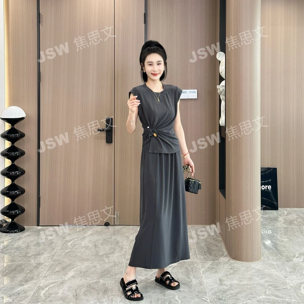 大促福利 夏季时尚休闲洋气显瘦上衣+半身裙两件套装YMSSQ96206