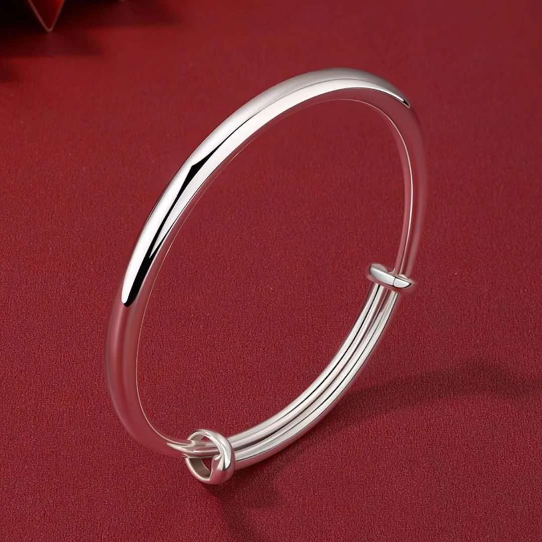 足银手镯 足银9999 光面素圈推拉手镯 百搭简约经典时尚