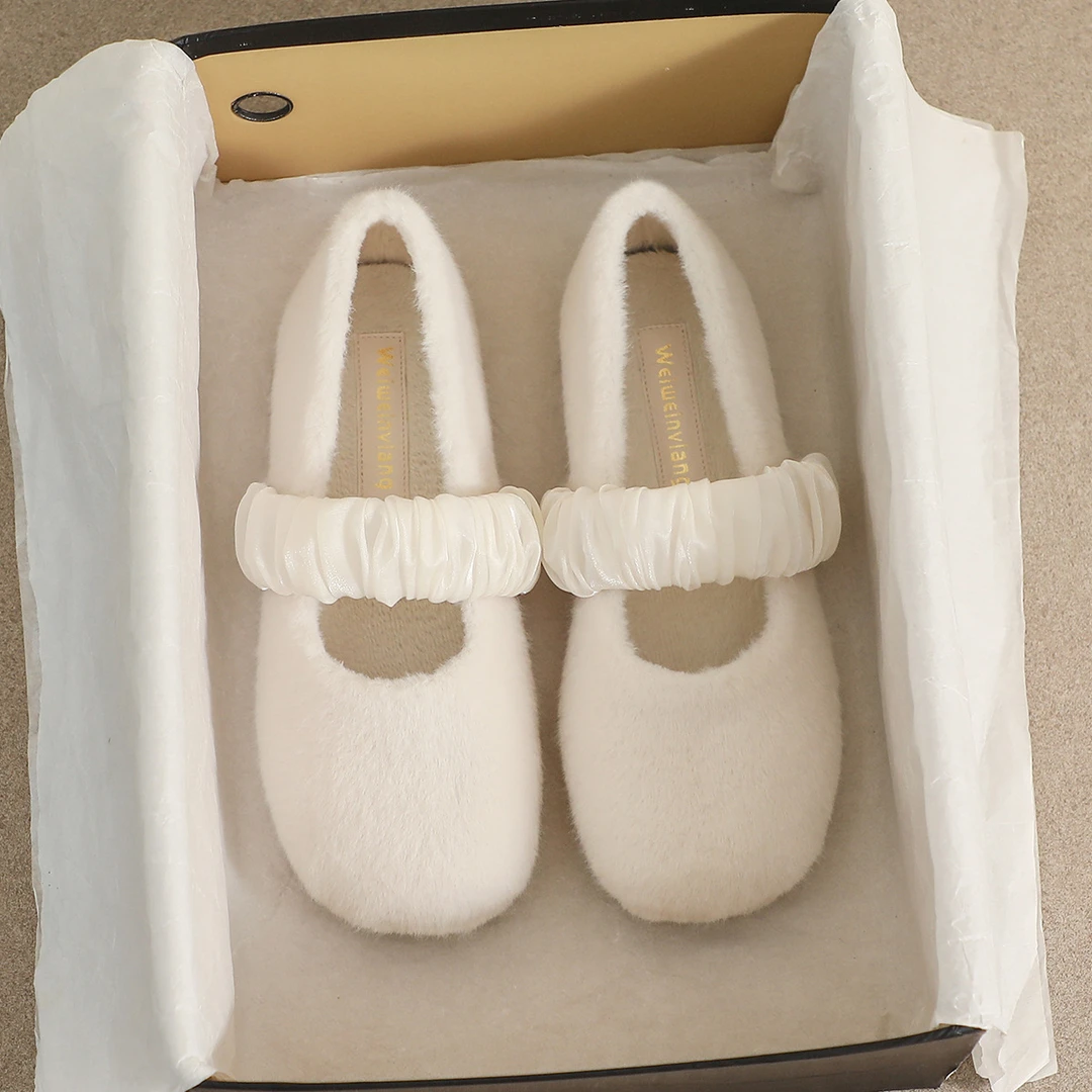 冬天毛毛鞋女外穿加绒仙女风玛丽珍鞋秋冬季伴娘鞋大码女鞋41-43