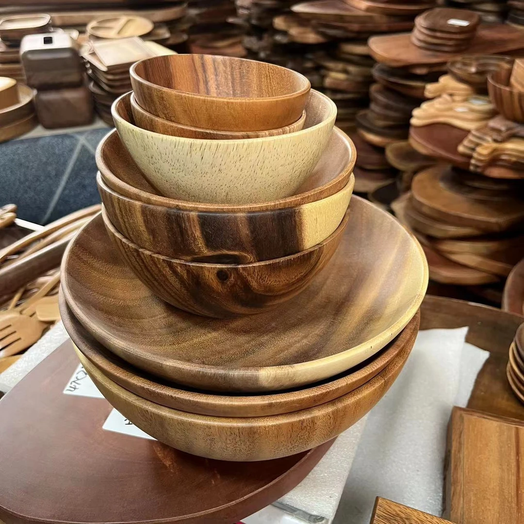 相思木平底碗无漆无蜡家用沙拉碗创意米饭碗吃饭大碗