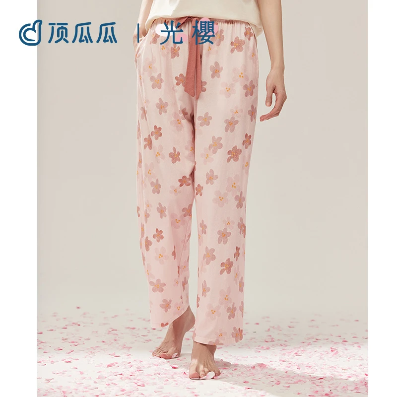 顶瓜瓜【樱花裤】2023新款春秋纯棉睡裤甜美少女可外穿阔腿家居裤