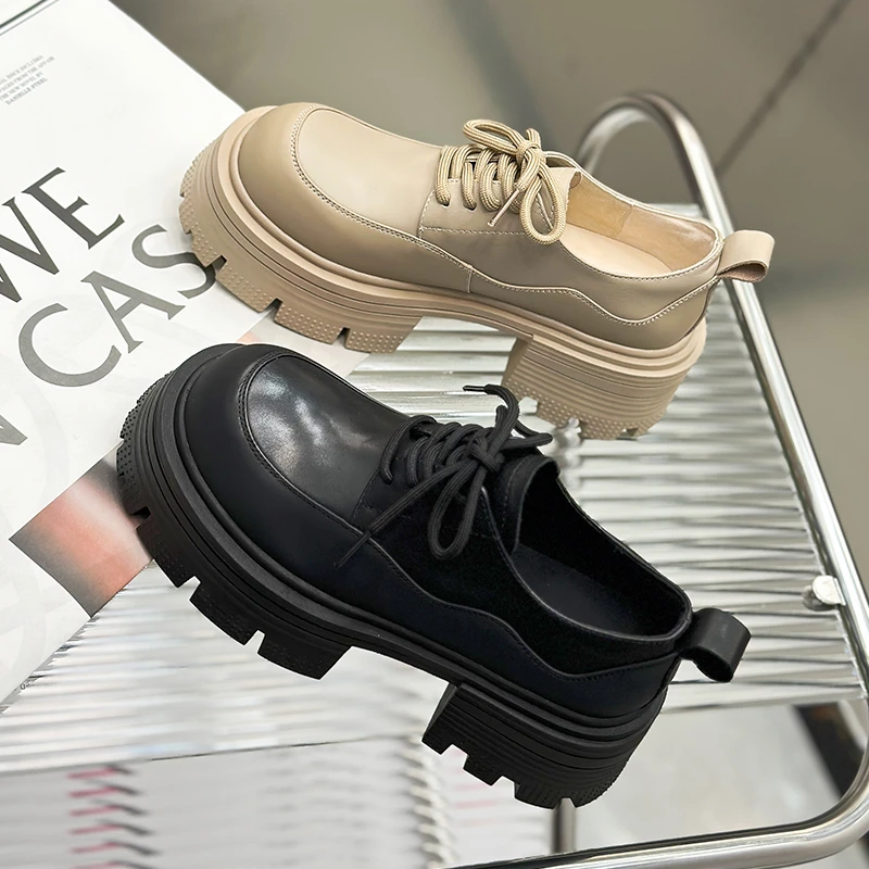 23660-16厚底单鞋女2025春季新款真皮时尚松糕休闲小皮鞋