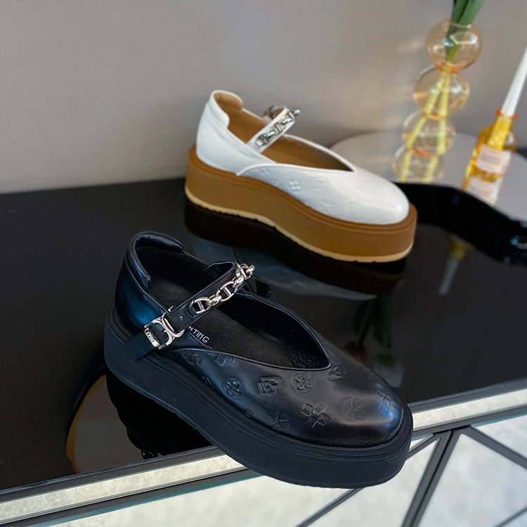 真皮玛丽珍女鞋春季新款厚底真皮松糕单鞋XI1916-7