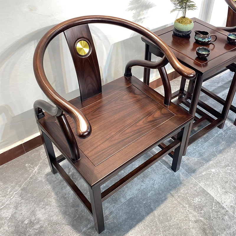 茶椅新中式主人椅官帽椅圈椅围椅实木太师椅现代办公家用茶桌单椅