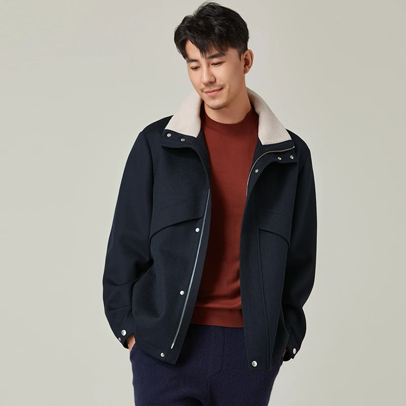 38mm黄金羊绒 100%山羊绒3D覆膜城市机能立领羊绒夹克外套