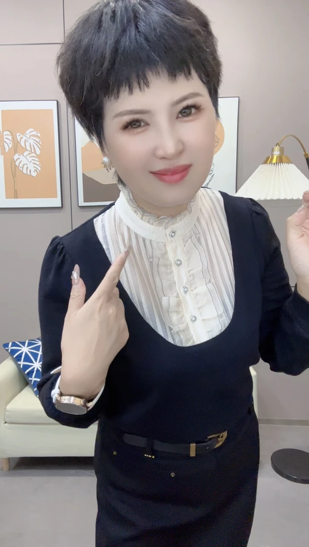 《林依上新》248222时尚百搭立领羊毛衫气质减龄假两件针织衫