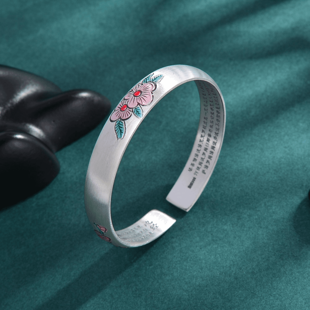 shiyinfang/诗银坊 足银手镯珐琅彩梅花情心经手镯04100012复古民族风纯手工传承
