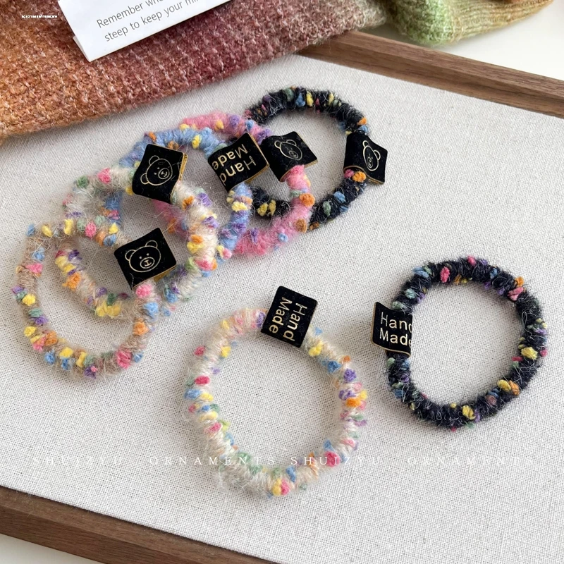 精致扎发耐用少女熊头毛绒皮筋弹性好发圈发饰简约头绳小众设计