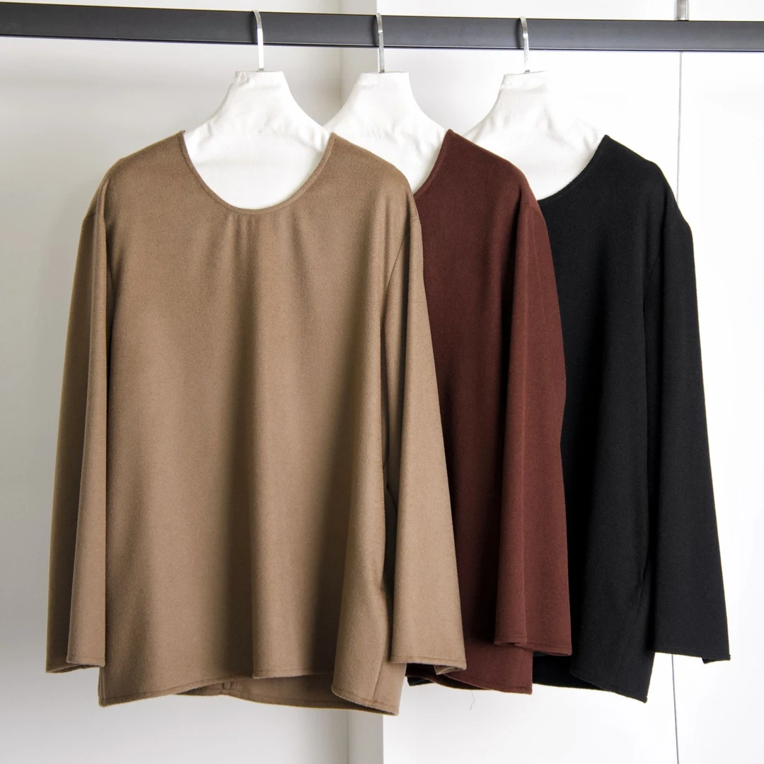 24款秋冬绵羊毛山羊绒 圆领短款上衣休闲韩版宽松毛呢气质