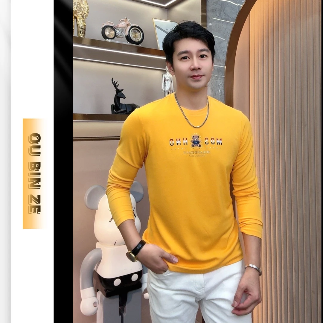 欧彬泽【暖男】欧货长袖打底T恤秋冬男装圆领百搭套头卫衣D5108J