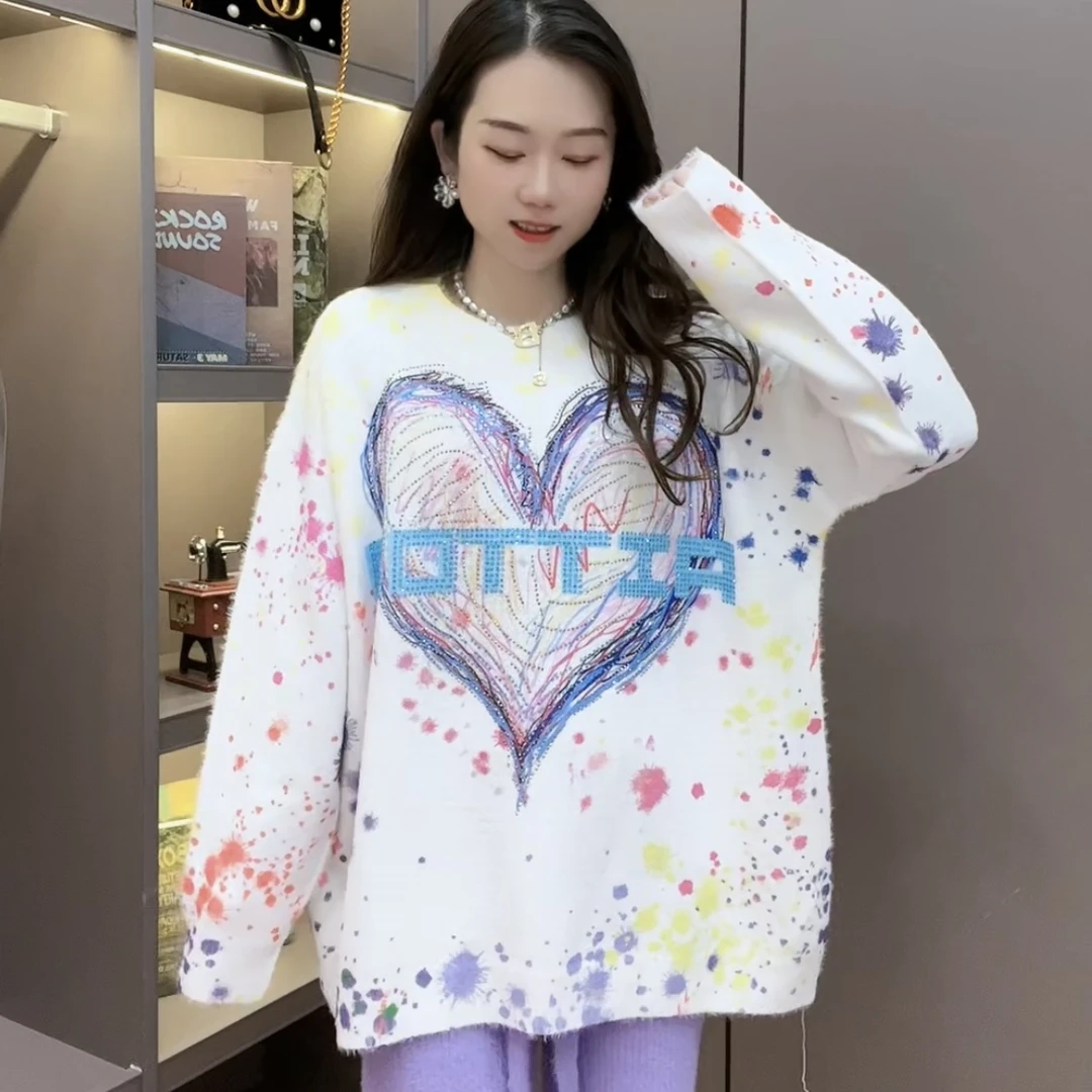 032#【炫彩爱心】满钻奢华毛衣女