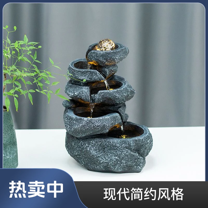 现代简约居家客厅办公室装饰品假山喷泉流水摆件循环水生财风水轮