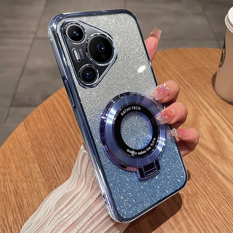 适用华为pura70pro+新款手机壳p70ultra电镀硅胶全包高档磁吸支架