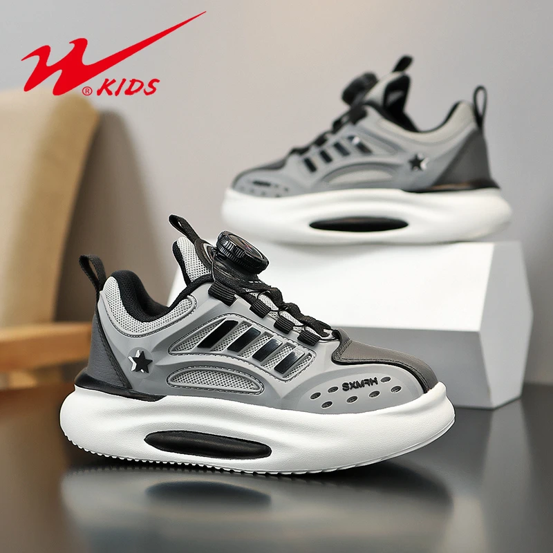 双星童鞋2024秋季女童防水运动鞋防滑软底男童鞋子旋转纽扣跑步鞋