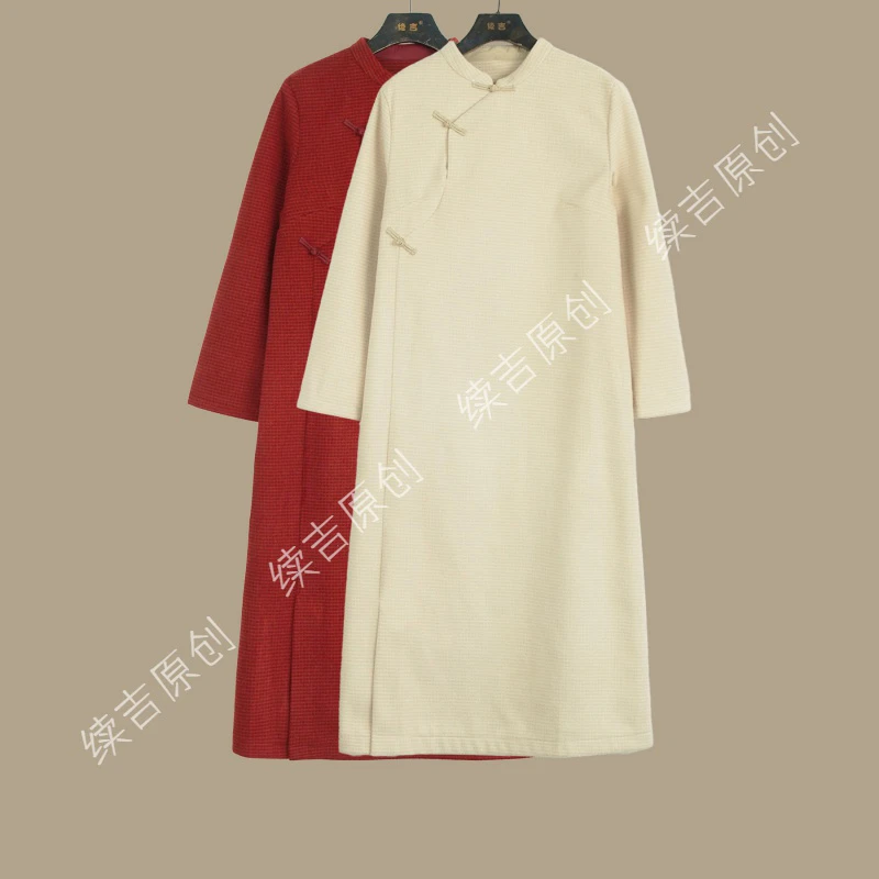 续吉出品5535｜逢万喜｜红色格纹旗袍可单穿可内搭冬喜裙袍