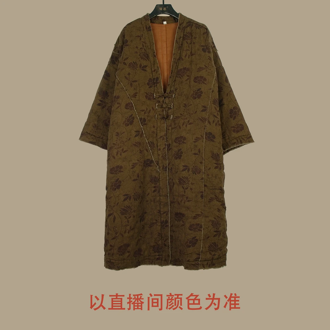 续吉出品5179｜迷途慢慢终有一归｜复古老钱风印花长款棉衣