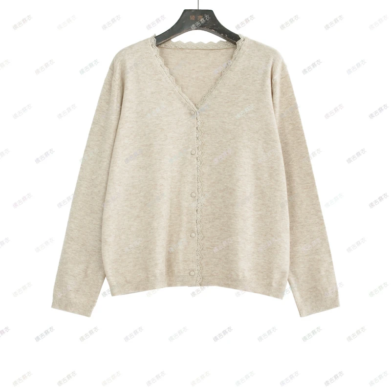 原创设计24-1370气质长袖时尚V领花边针织开衫