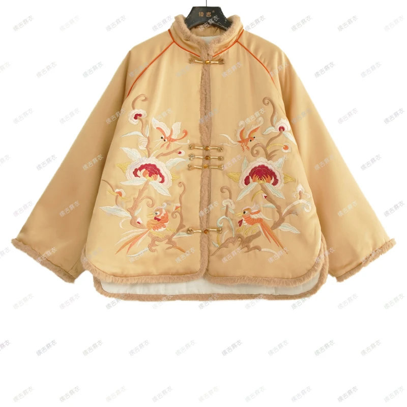 原创设计24-1799【灼灼其华】中式秋冬绣花加绒加厚棉衣