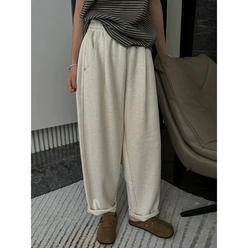 贝壳扣婴儿绒萝卜裤女欧洲站秋装2024新款欧货女装宽松休闲裤