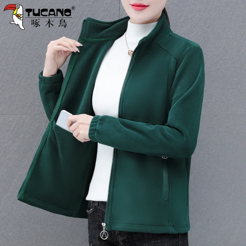 啄木鸟摇粒绒外套女秋冬2025新款加厚休闲卫衣保暖开衫抓绒衣外套