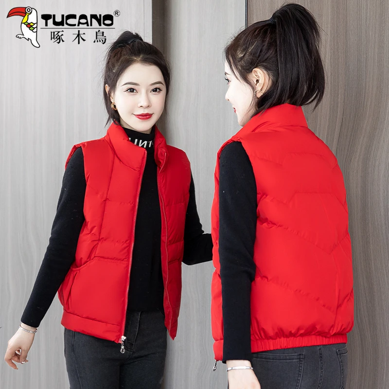 啄木鸟立领棉马甲女2025年新款秋冬时尚坎肩休闲时尚百搭短款外套