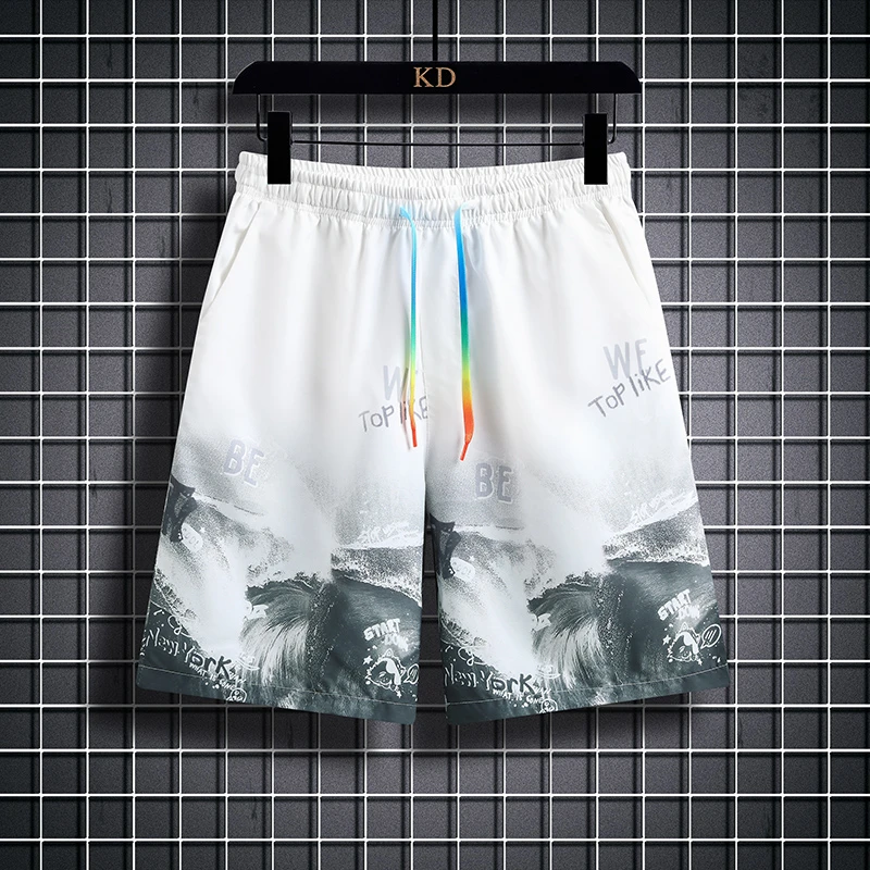 夏季短裤男宽松薄款裤子男士五分中裤青少年印花直筒五分裤透气