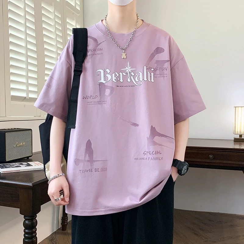 夏季港风短袖t恤简约百搭街头个性半袖男印花宽松ins青少年潮流帅