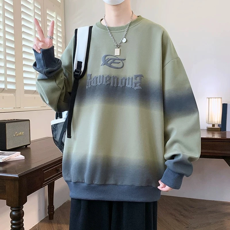 青少年圆领渐变卫衣春季宽松潮流休闲撞色长袖春秋季套头百搭上衣