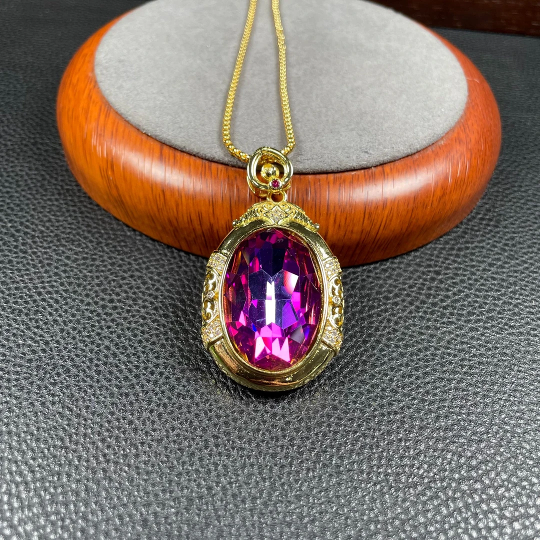 【百年珠宝】A09高奢珍品首饰培育蓝宝石吊坠配链子配礼盒-DW