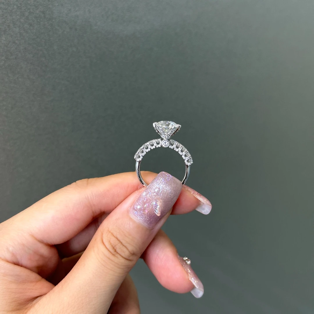 实验室培育钻石蕾丝白月光六爪钻戒求婚订婚戒指培育钻石