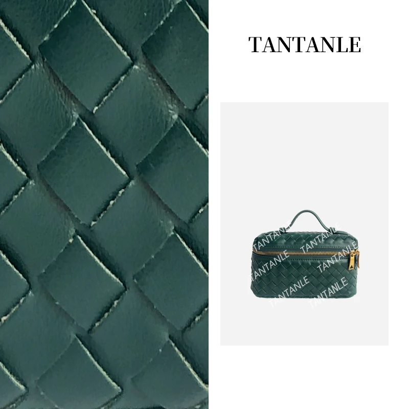 TanTanLe高定单肩时尚气质休闲手提编织绿色饭盒女包