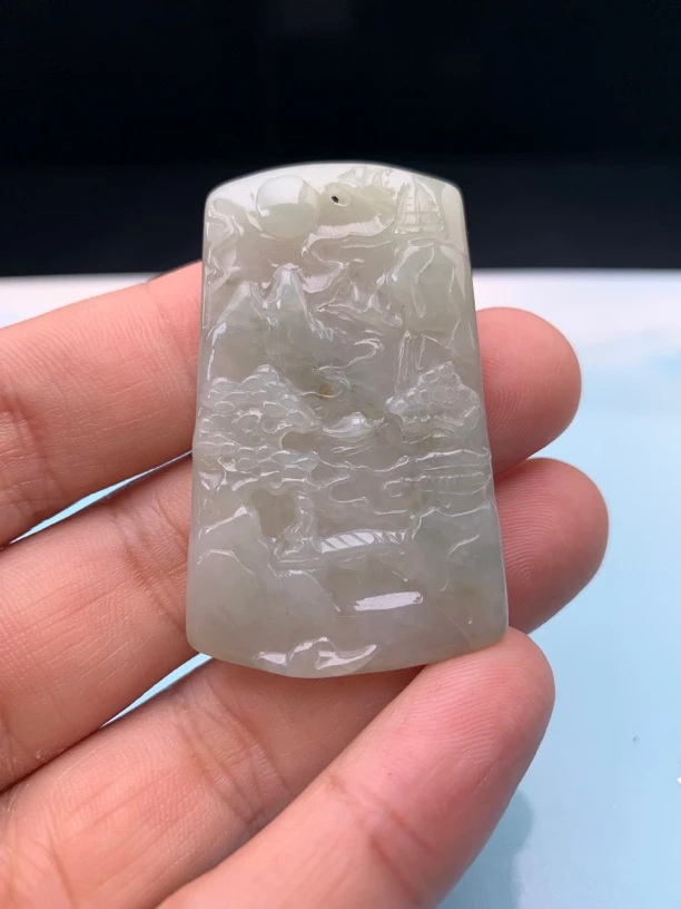 天然翡翠A货糯种山水a00528