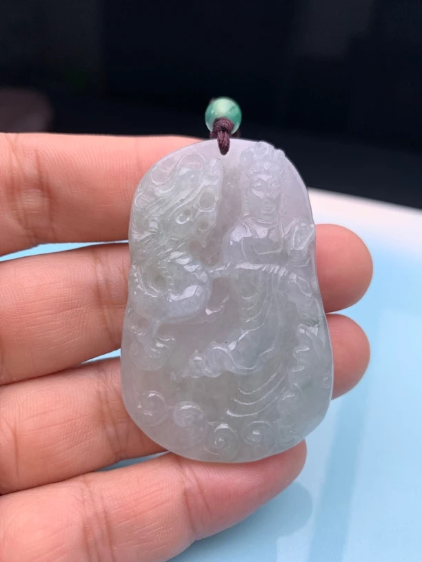 天然翡翠A货糯冰玉龙观音a00499