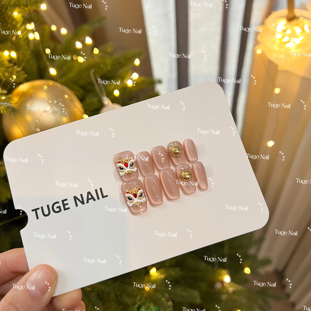 TugeNail“发财龙狮”新春秋冬手工铃铛国风设计师穿戴甲TGY127