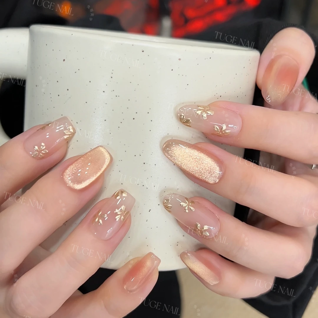 TugeNail“金橘雪松"秋冬显白金色猫眼高级原创纯手工穿戴甲TGY125