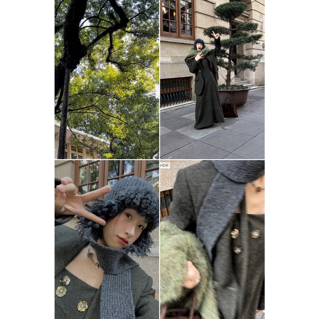 “邓录录”常青松羊仔毛外套AND长裙26538#